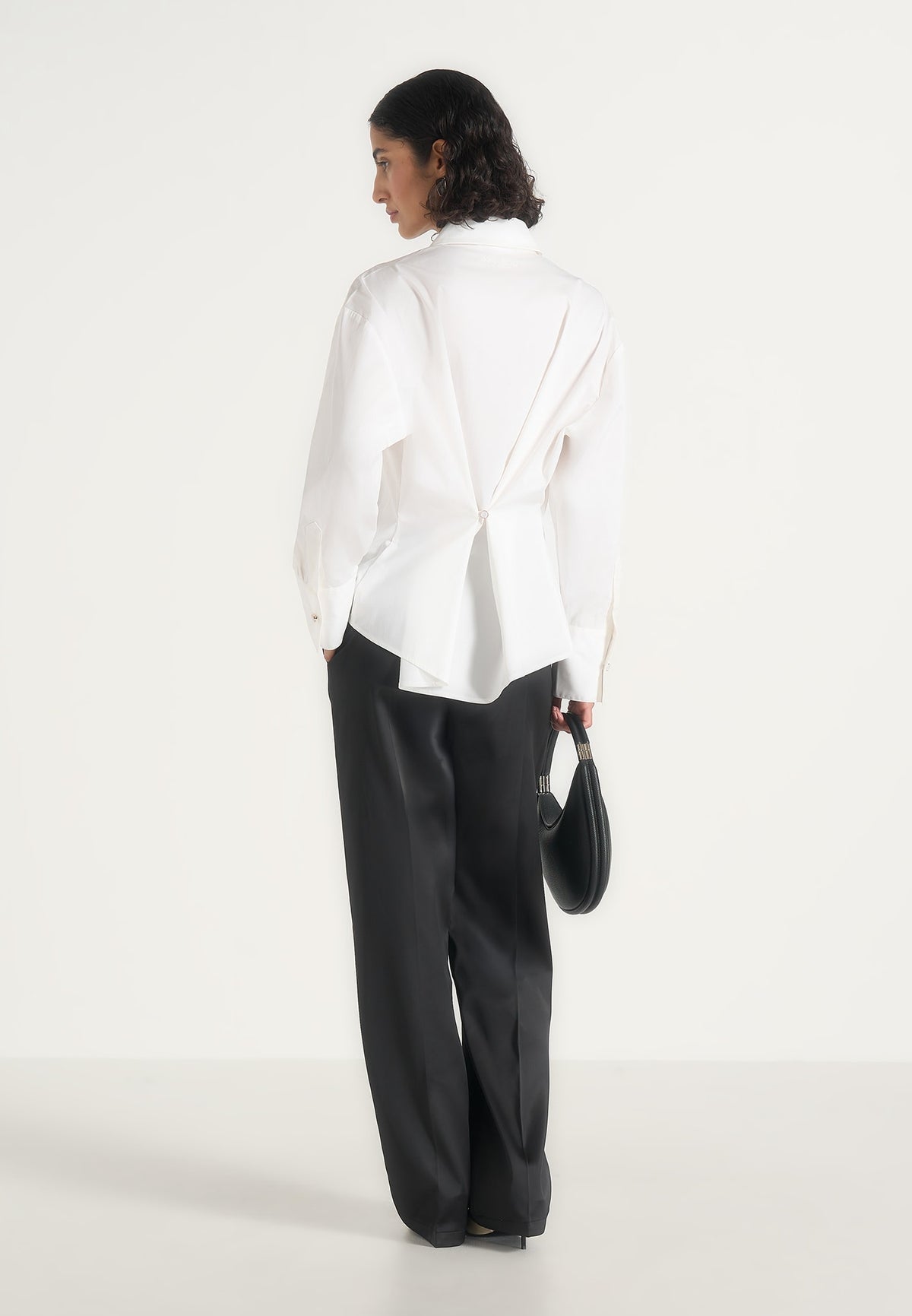 Hope - Pleated Tuxedo Cotton Shirt with Cinch Back - White