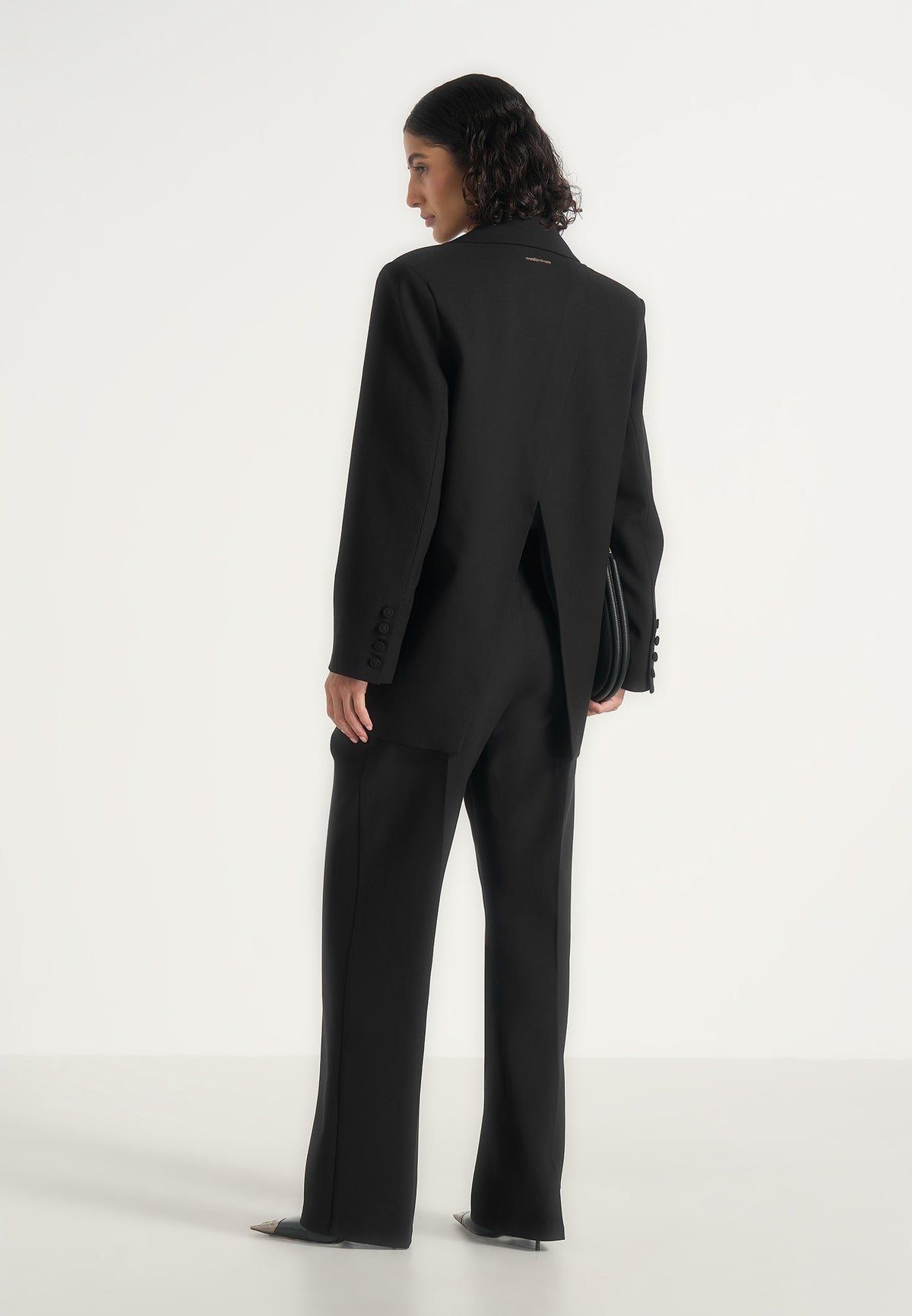 Harriet - Oversized Open Back Tailored Wool-Blend Blazer - Black