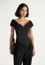 ursula-off-shoulder-pleated-corset-top-black