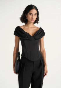 Ursula - Off-Shoulder Pleated Corset Top - Black