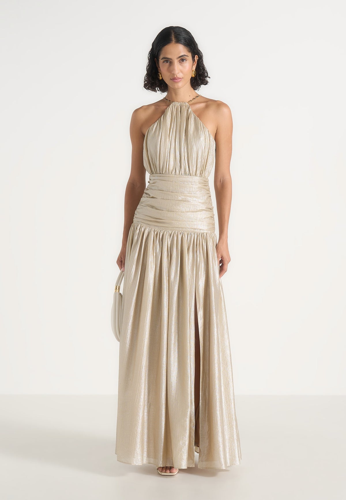 Fabienne - Ruched Halter Maxi Dress - Champagne
