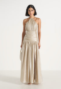 Fabienne - Ruched Halter Maxi Dress - Champagne