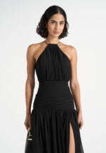 fabienne-metallic-ruched-halter-maxi-dress-black