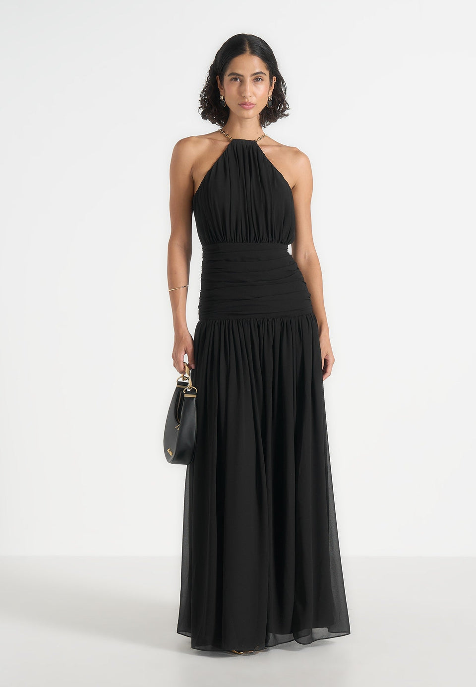 fabienne-metallic-ruched-halter-maxi-dress-black