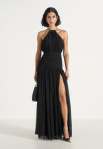 fabienne-metallic-ruched-halter-maxi-dress-black