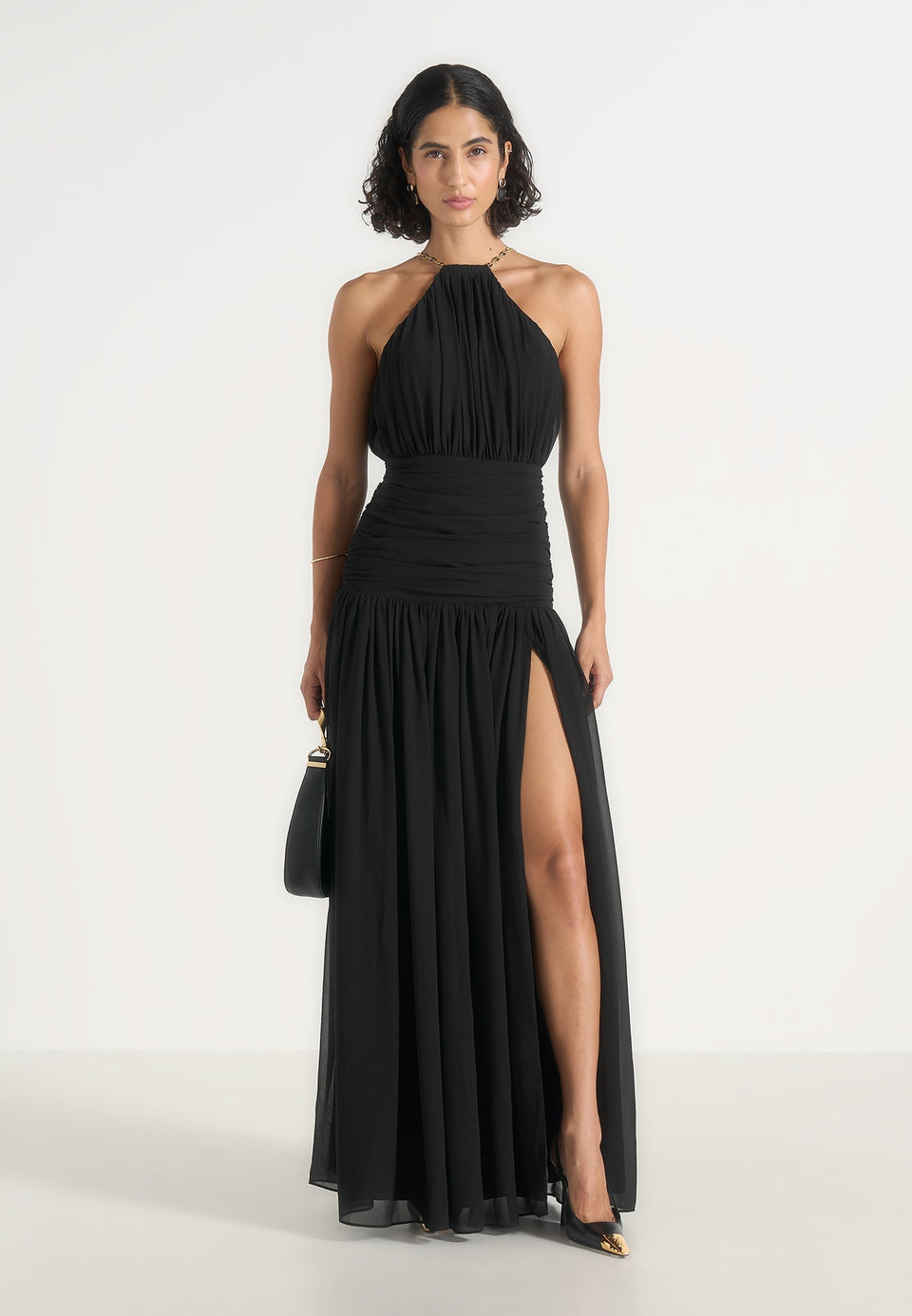 fabienne-metallic-ruched-halter-maxi-dress-black