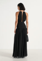 fabienne-metallic-ruched-halter-maxi-dress-black
