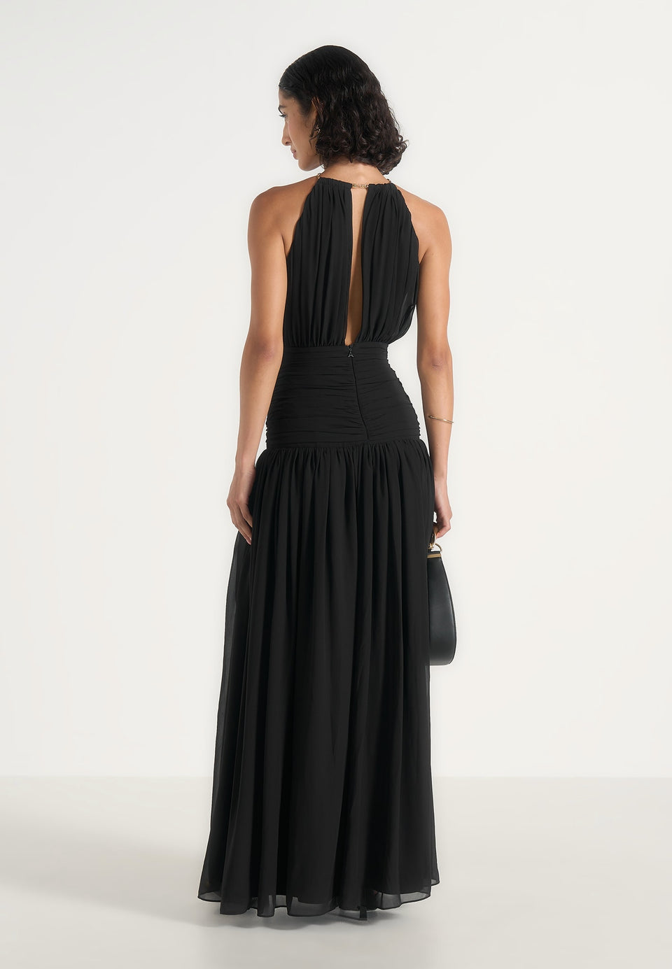 fabienne-metallic-ruched-halter-maxi-dress-black