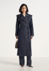 Esther - Denim Trench Coat With Double Belt - Indigo