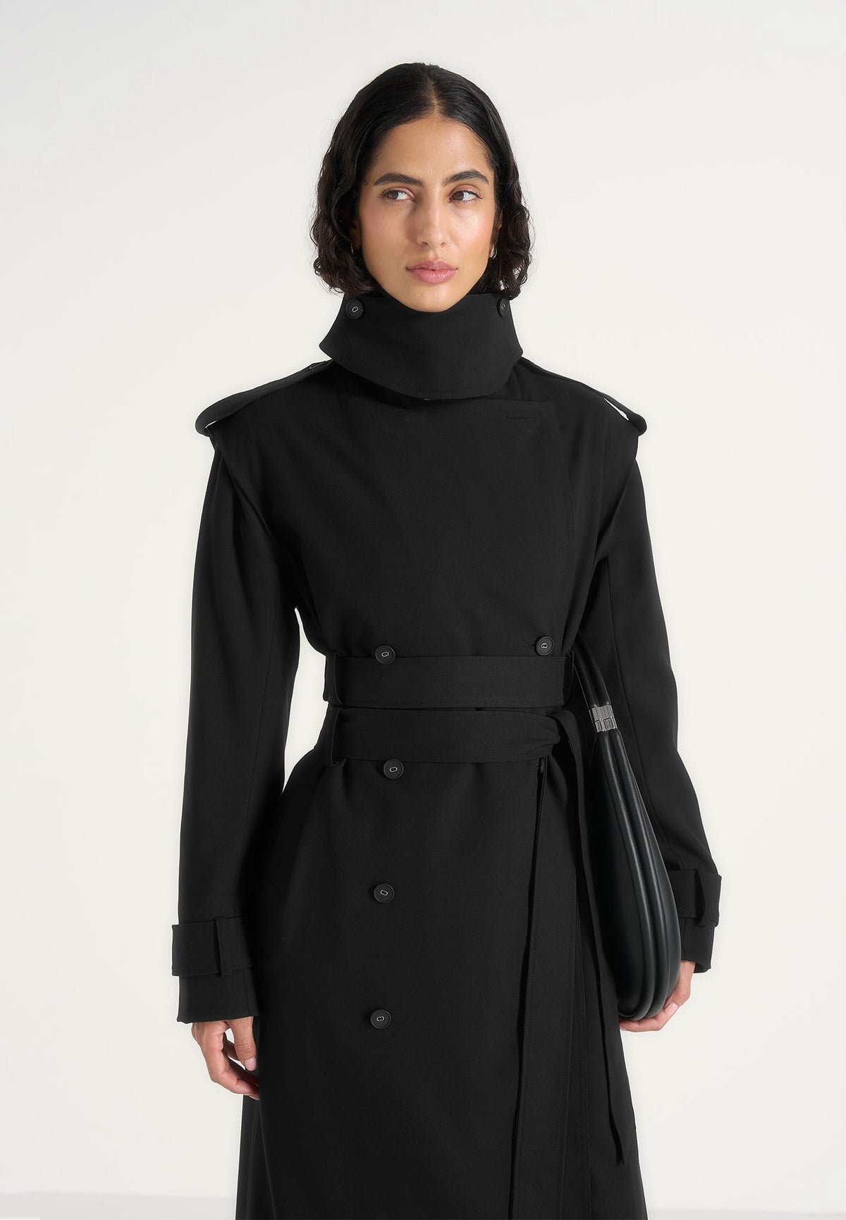 Esther - Tailored Wool-Blend Trench Coat With Double Belt - Black