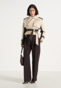 Lelia - Cropped Gabardine Trench 2-in-1 Gilet Coat With Belt - Beige/Brown