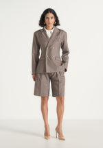 Lorette - Pinstripe Twin Pleat Tailored Shorts - Taupe
