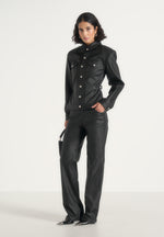 Karla - Wax Effect Cinch Waist Jacket - Black