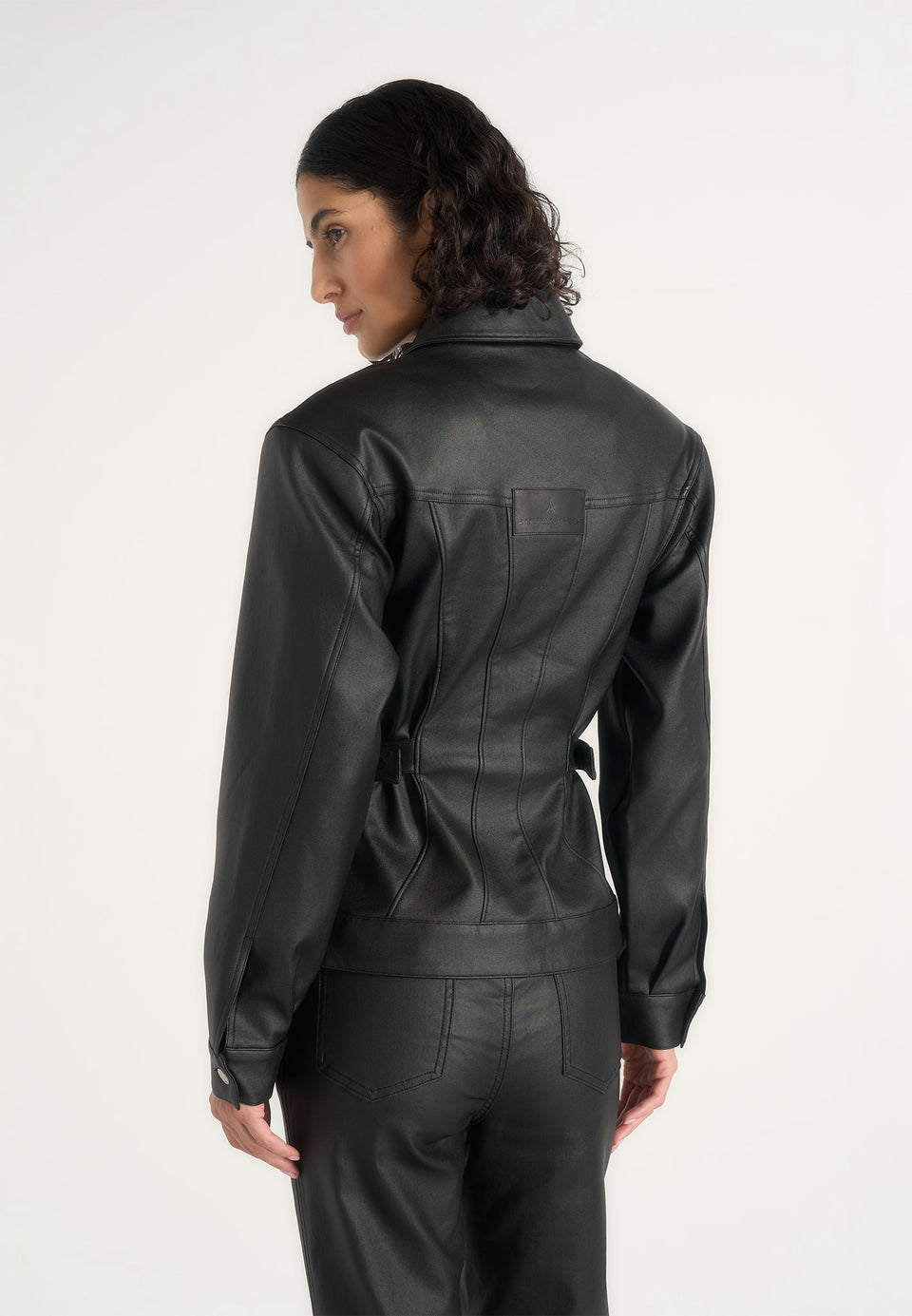 Karla - Wax Effect Cinch Waist Jacket - Black