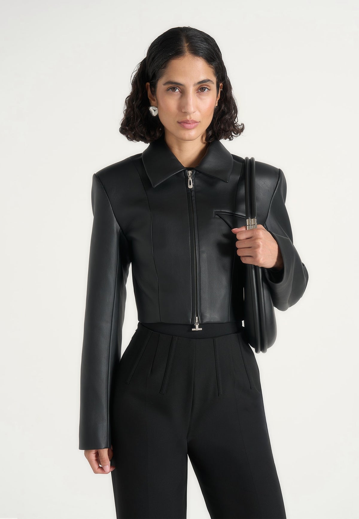 Adina - Leather Cropped Jacket - Black