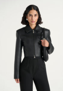 Adina - Leather Cropped Jacket - Black