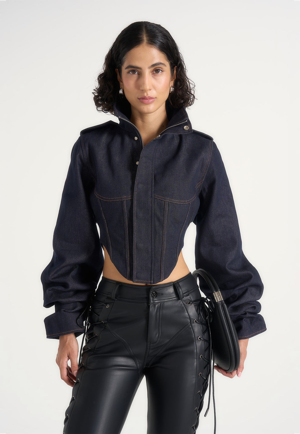 Solange - Denim Tacked Sleeve Corset Jacket - Indigo