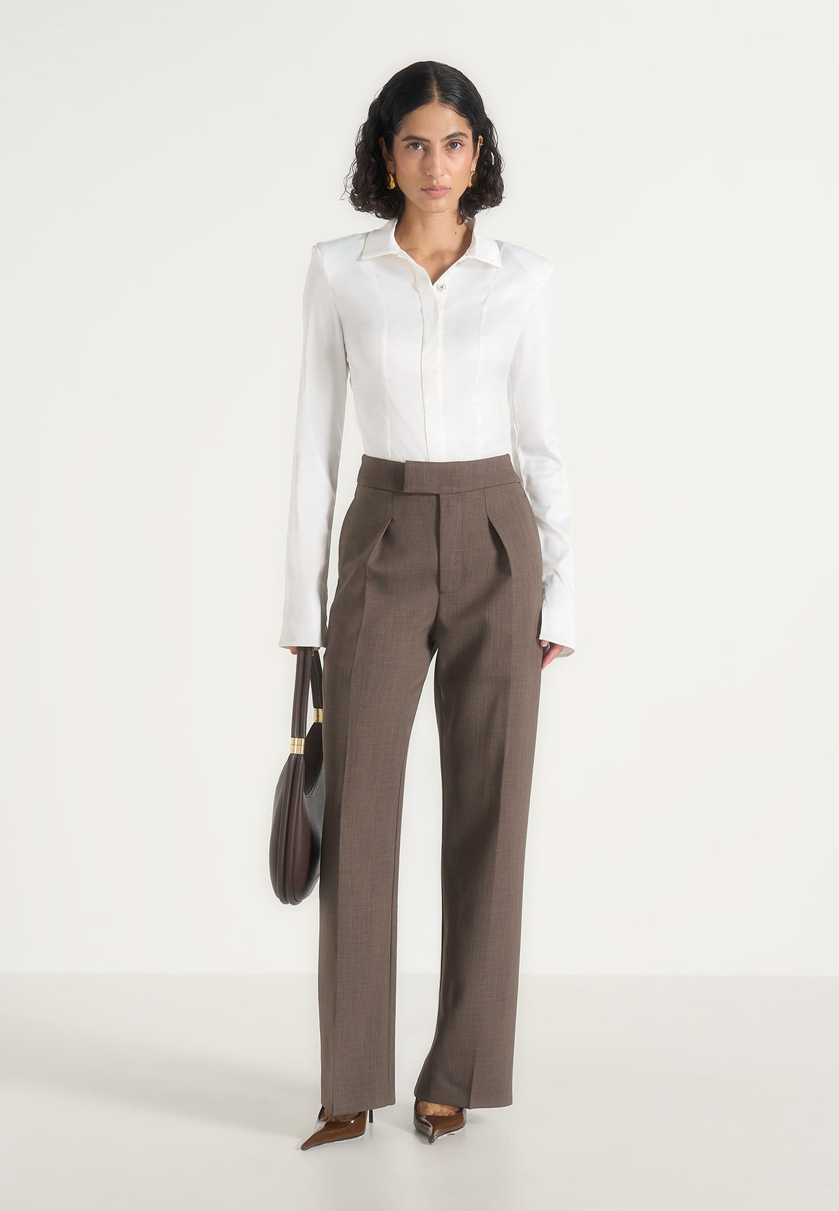 Elsa - High Waisted Dress Pants - Dark Taupe
