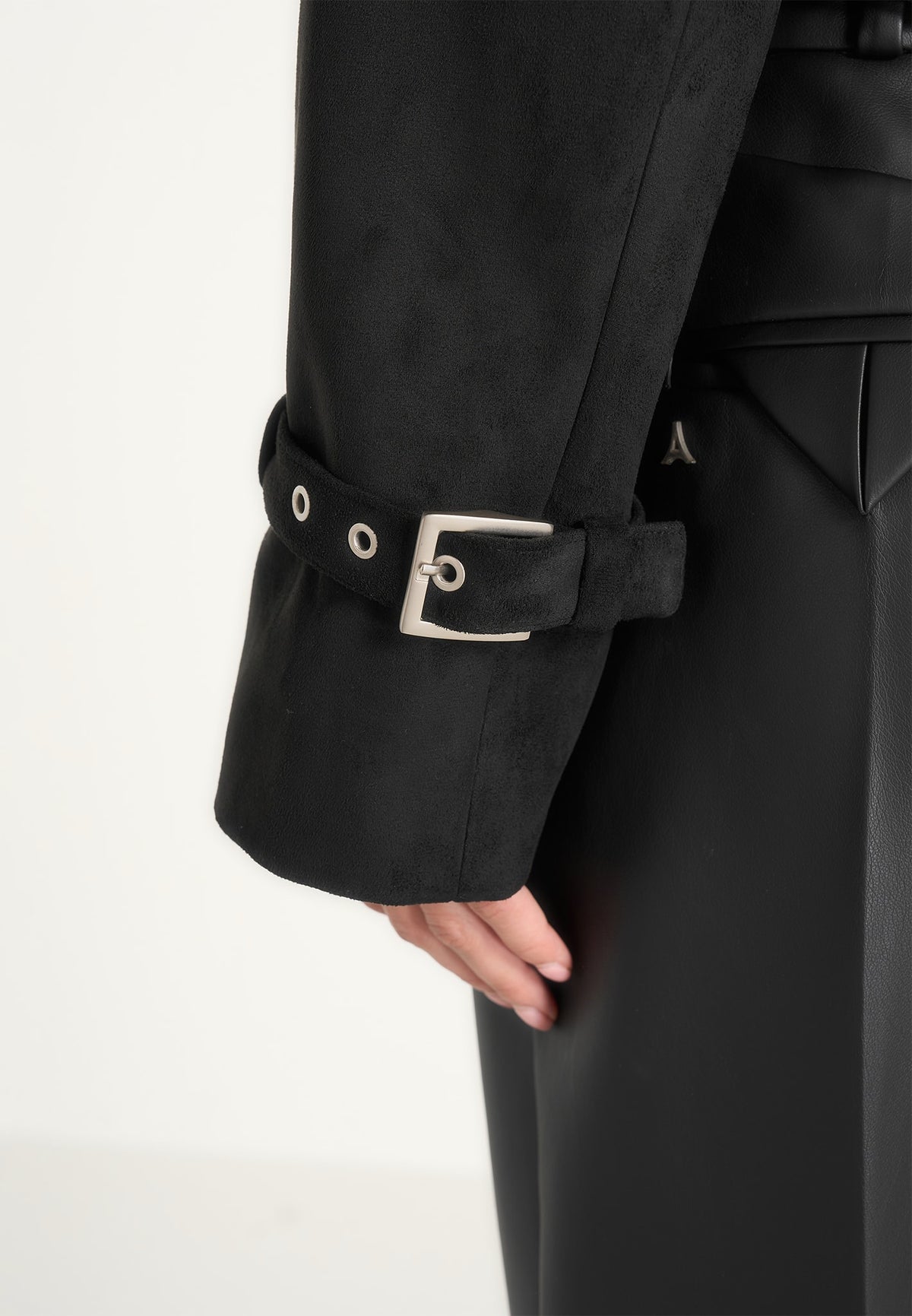Poppy - Cropped Suede Belted Biker Jacket - Black