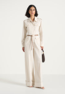 Ruby - Linen Belted Utility Jumpsuit - Natural