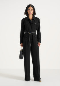 Ruby - Tailored Crepe Belted Utility Jumpsuit - Black