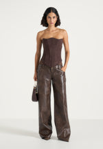 Carmen - Vintage Leather Double Waistband Trousers - Brown