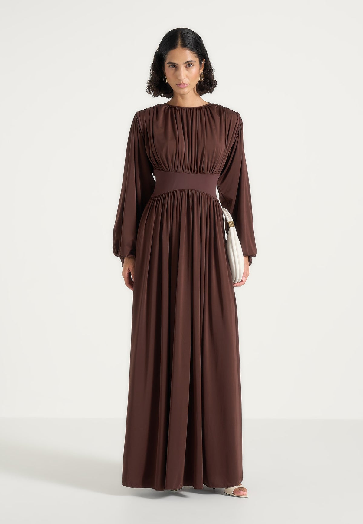 ivana-modest-pleated-cinch-maxi-dress-brown