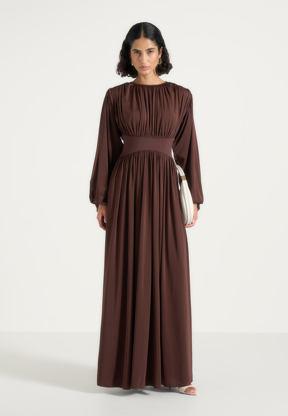 ivana-modest-pleated-cinch-maxi-dress-brown