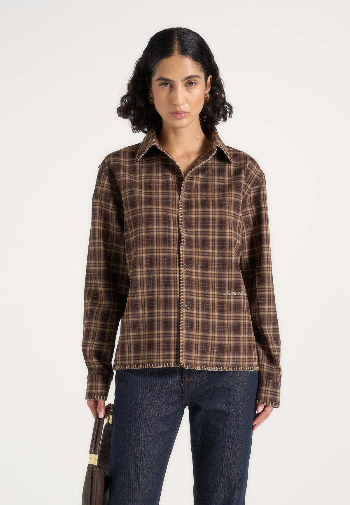 Blake - Unisex Whipstitch Check Shirt - Brown