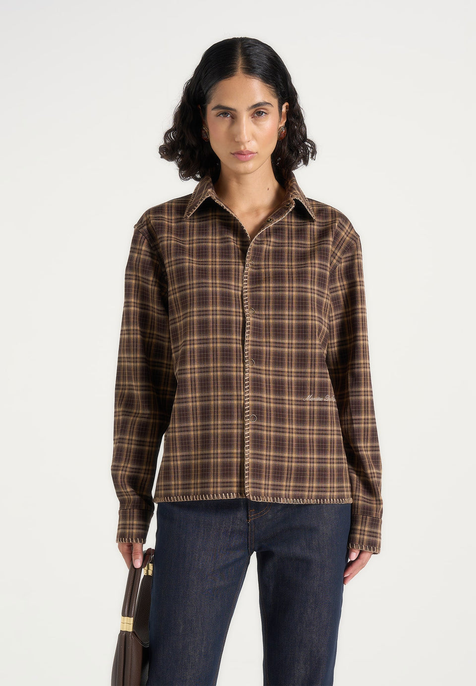 blake-unisex-whipstitch-check-shirt-brown