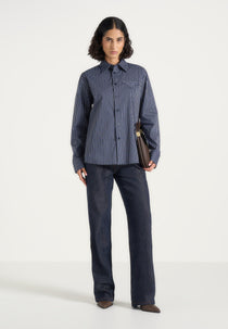 Ronnie - Unisex Pinstripe Long Sleeve Shirt - Navy