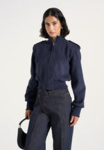 delfina-suede-layered-shoulder-cropped-bomber-jacket-navy