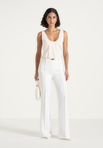 Quinn - High-Waisted Belted Fit & Flare Pants - White