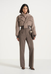 Cosette - Wool Lapel Bomber Jacket - Taupe