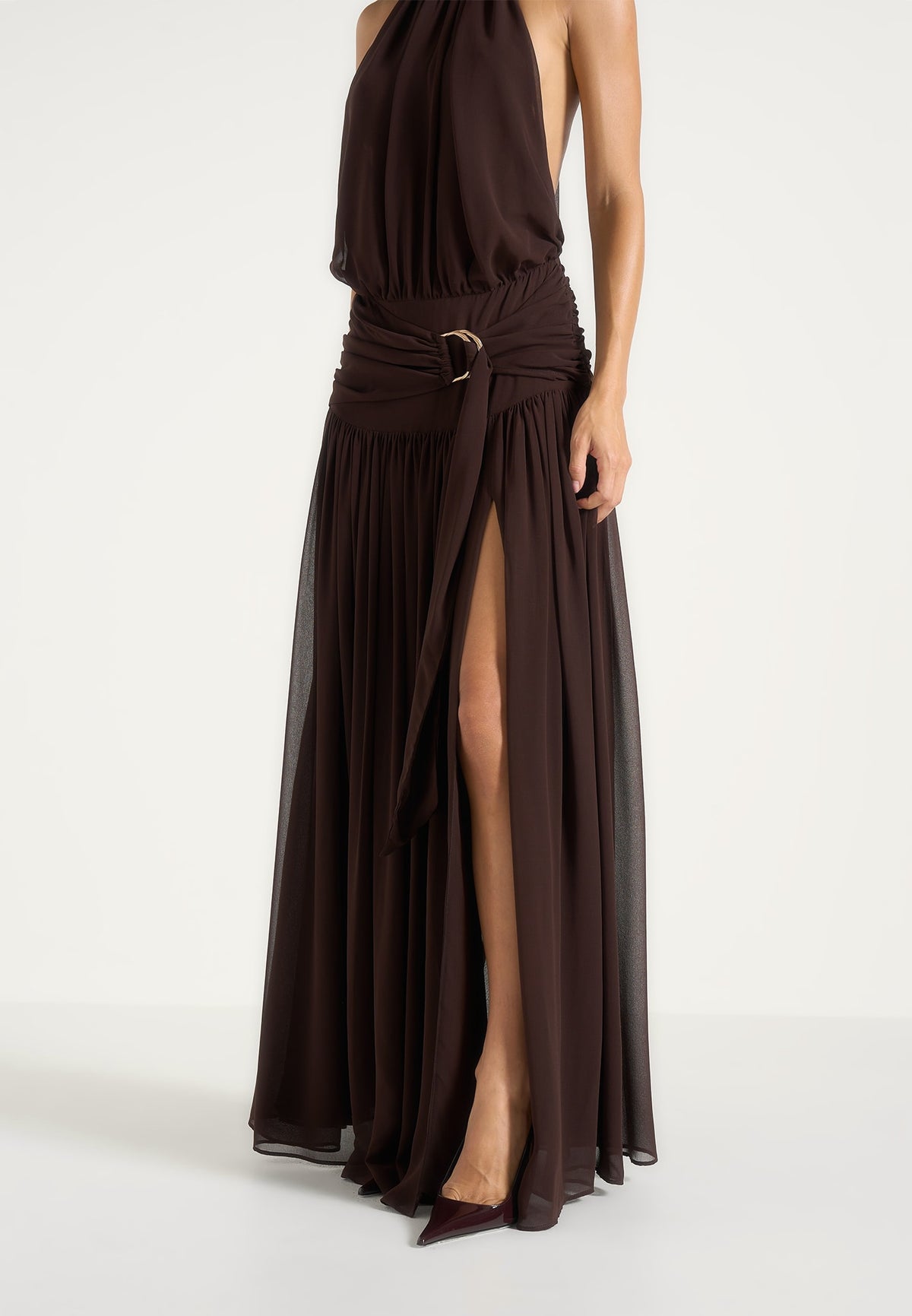 Matilda Gathered Maxi Dress - Brown