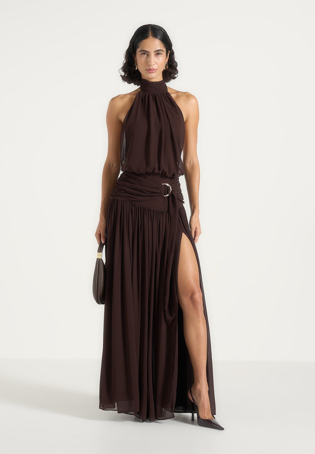 Matilda Gathered Maxi Dress - Brown