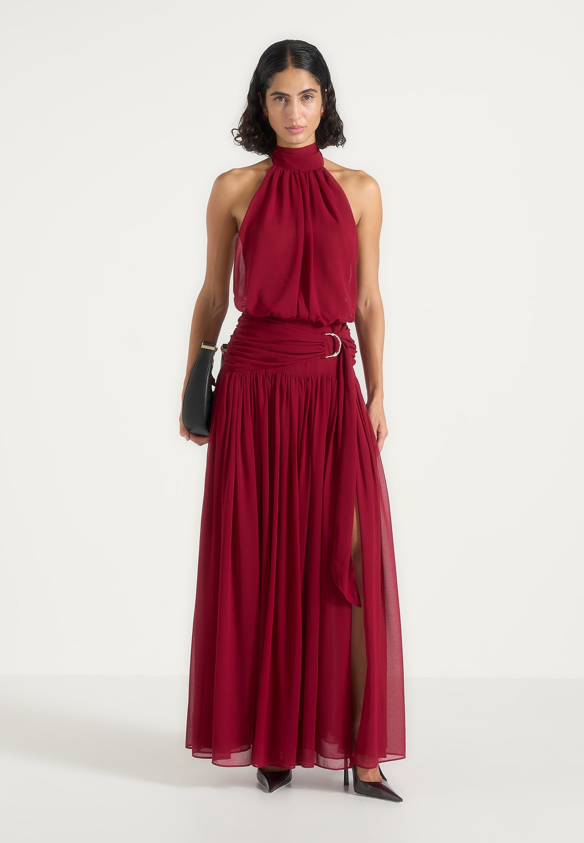 Matilda Gathered Maxi Dress - Wine Red