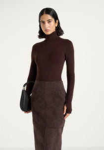 Honor - Wool-Blend Turtleneck Knit Bodysuit - Brown