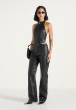claudette-embossed-leather-halter-backless-top-black