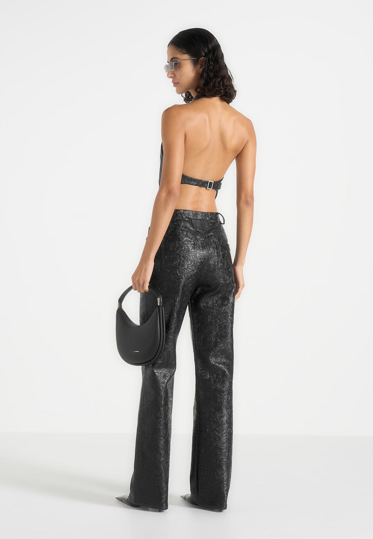 claudette-embossed-leather-halter-backless-top-black