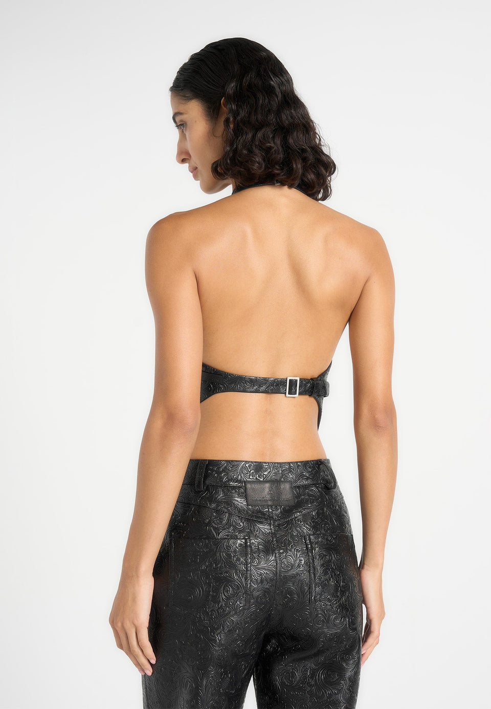 claudette-embossed-leather-halter-backless-top-black