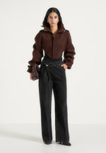 Solange - Suede Tacked Sleeve Corset Jacket - Brown
