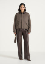 Cameron - Unisex Oversized Textured Tailored Bomber Jacket - Taupe