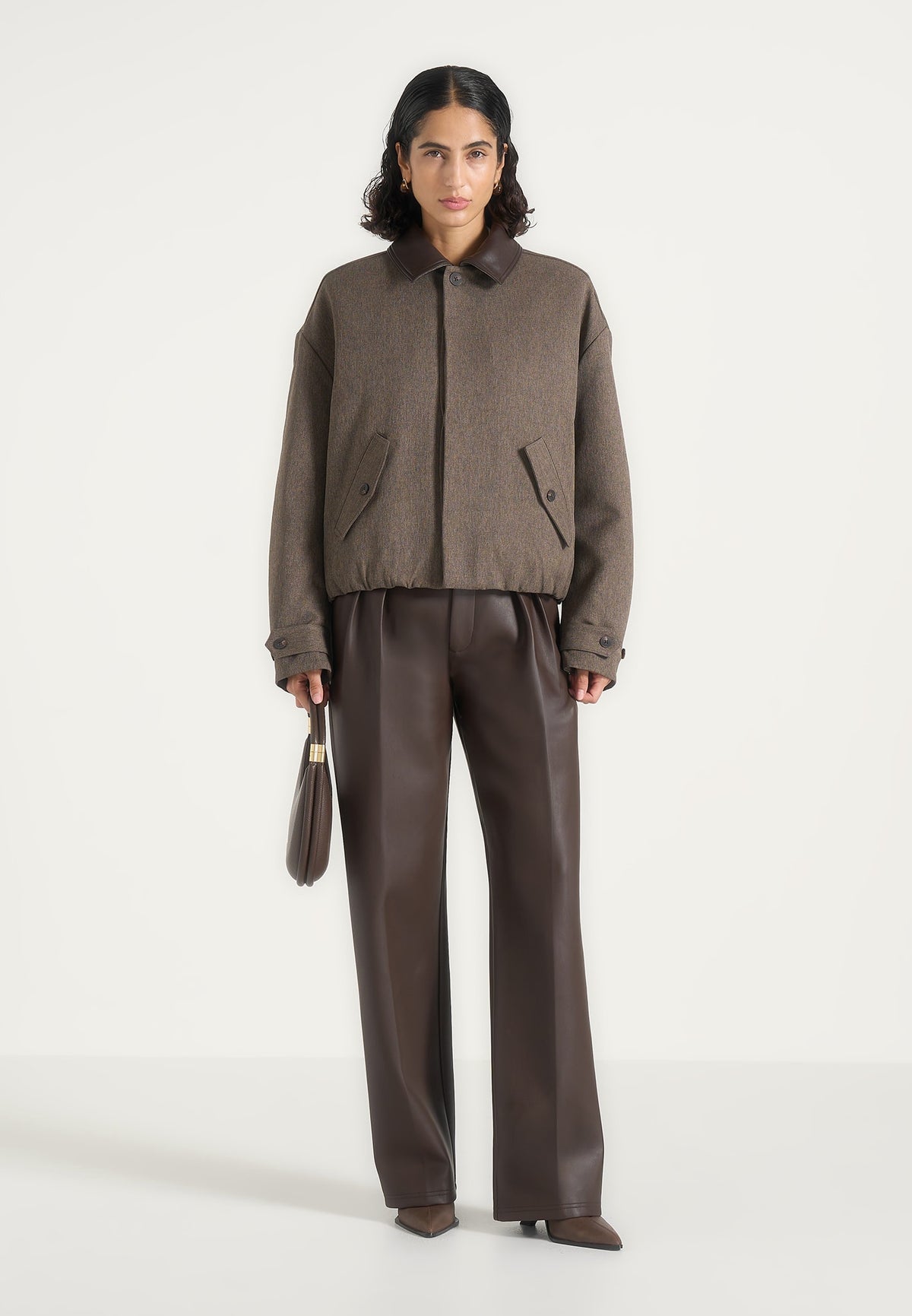 Cameron - Unisex Oversized Textured Tailored Bomber Jacket - Taupe