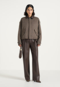 Cameron - Unisex Oversized Textured Tailored Bomber Jacket - Taupe