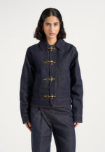 Nino - Unisex Clasp Detail Contrast Stitch Denim Jacket - Indigo