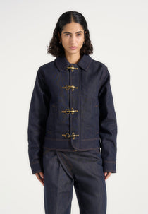Nino - Clasp Detail Denim Contrast Stitch Jacket - Indigo