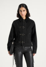 Nino - Unisex Clasp Detail Contrast Stitch Gabardine Jacket - Black