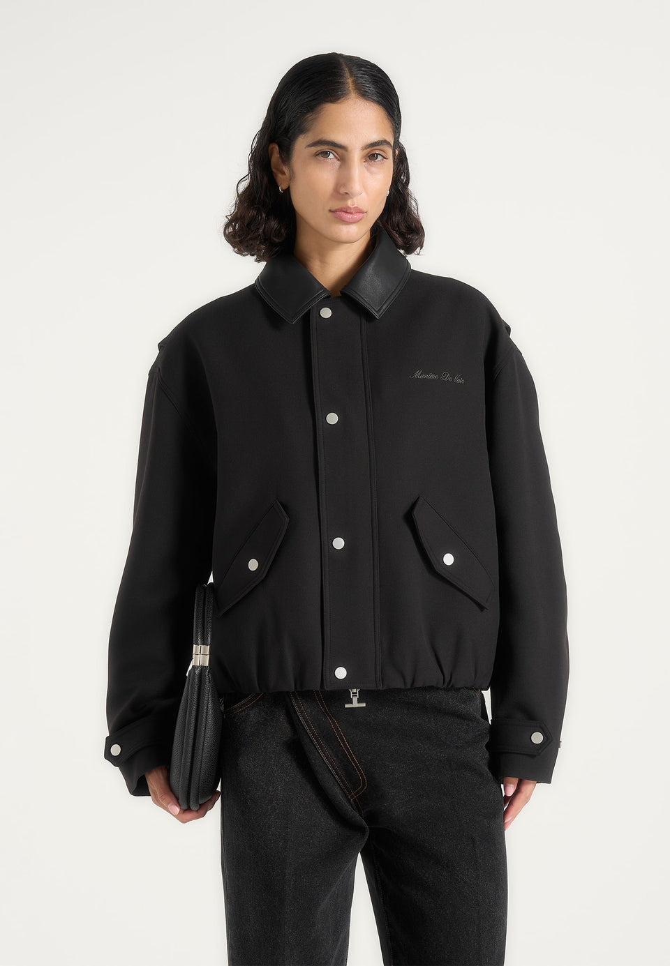Cameron - Unisex Oversized Tailored Wool-Blend Bomber Jacket - Black