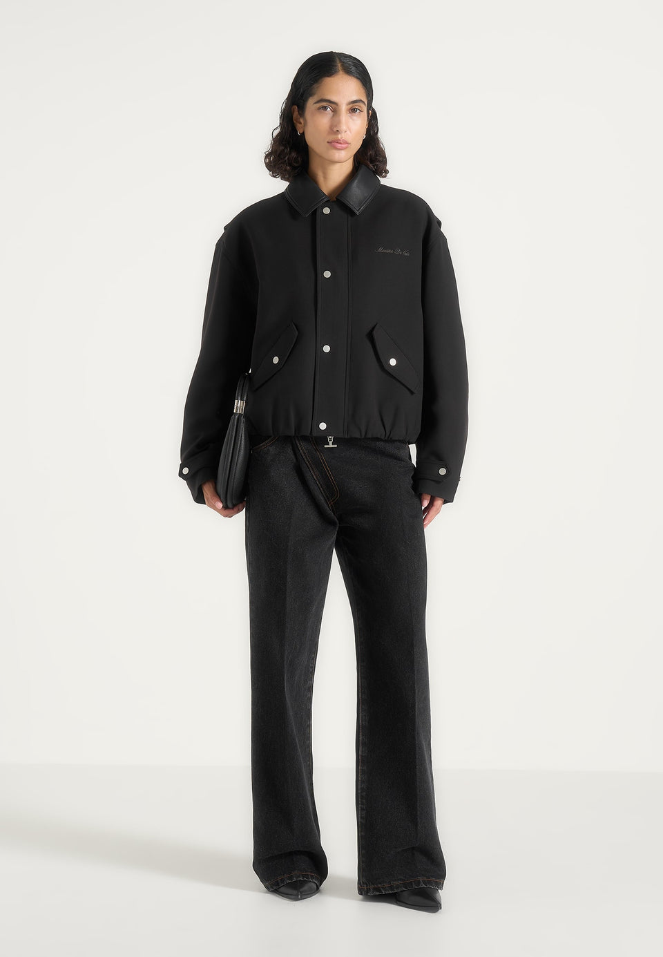 Cameron - Unisex Oversized Tailored Wool-Blend Bomber Jacket - Black
